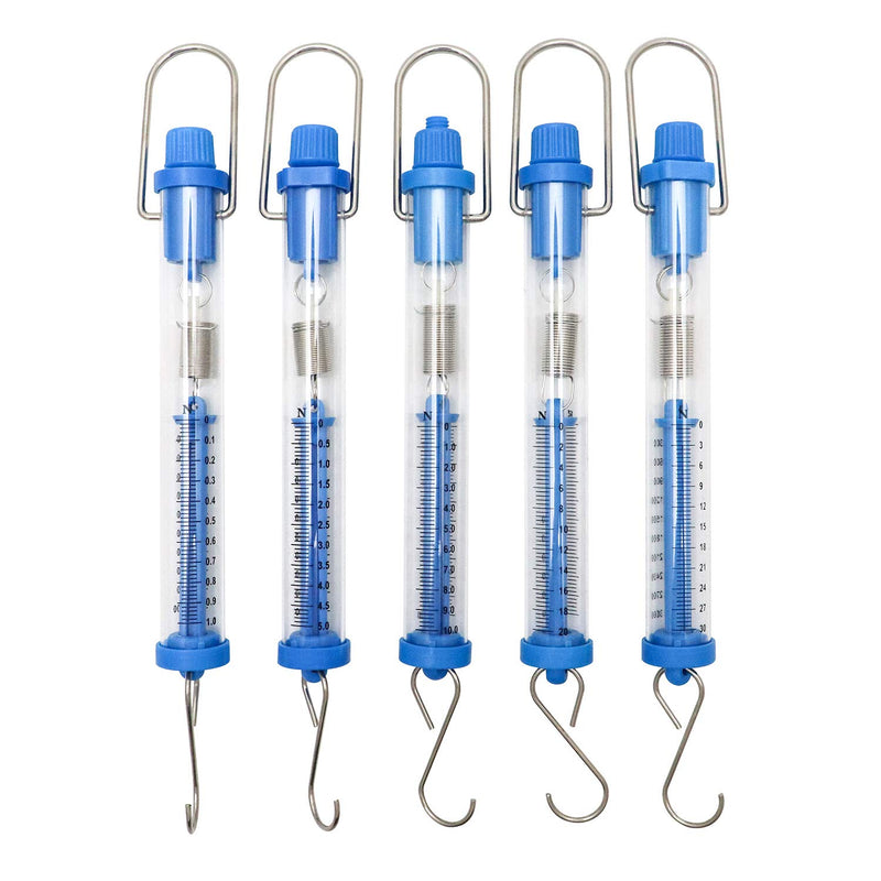 QWORK Spring Scales Set of 5 Transparent Hanging Spring Scales (1N, 5N, 10N, 20N, 30N) 5-Pack 1N,5N,10N,20N,30N