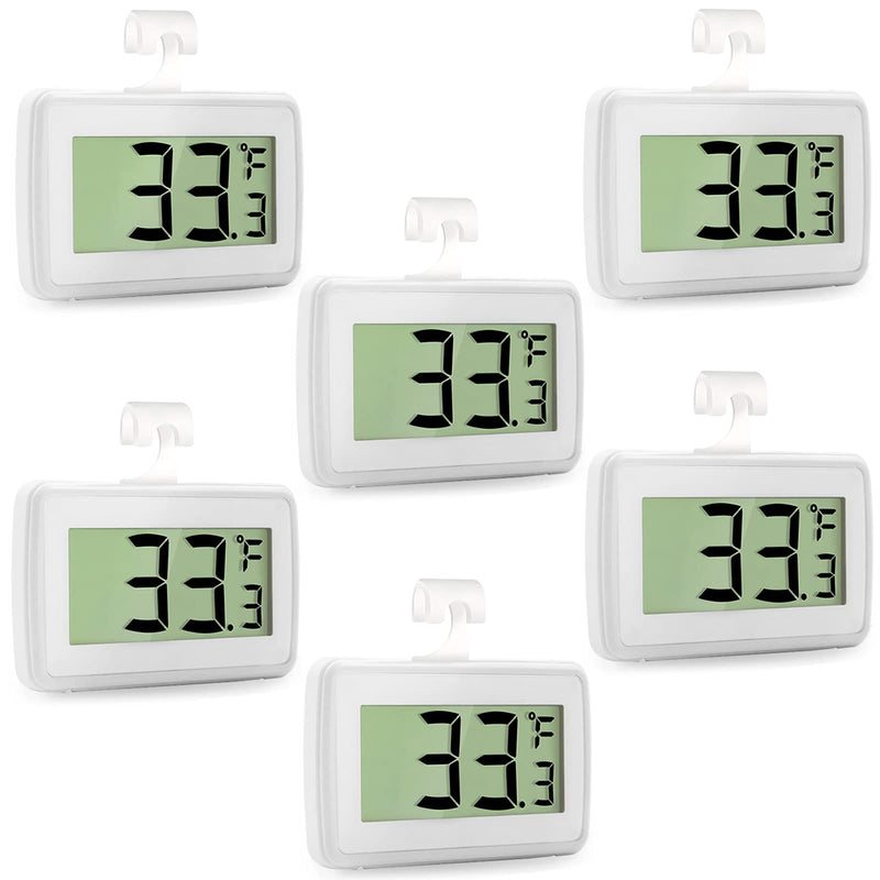 6 Pack Digital Refrigerator Thermometer, Waterproof Freezer Room Thermometer,High Precision Fridge Alarm Thermometer with Hook for Kitchen Home,°C/°F Convertible 6 Pack