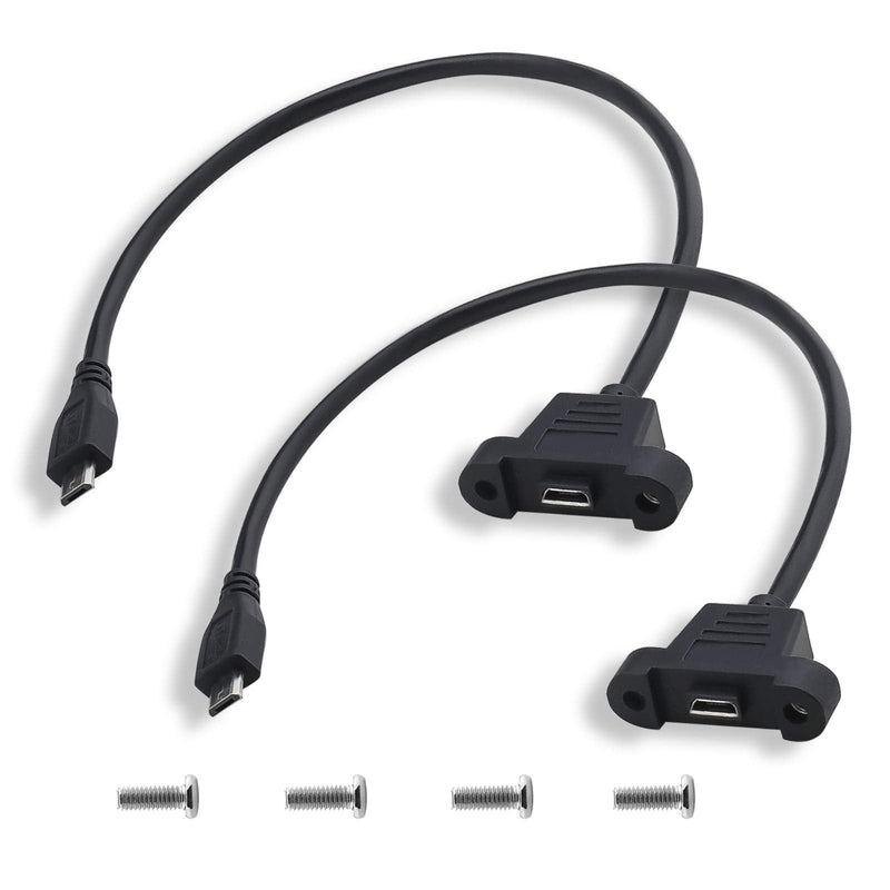 2 Pcs Micro USB 2.0 5 Pin Male to Female Extention Cable 0.3M/1Ft with Panel Mount Hole Including Mounting Screws for Transfering Data with Computer