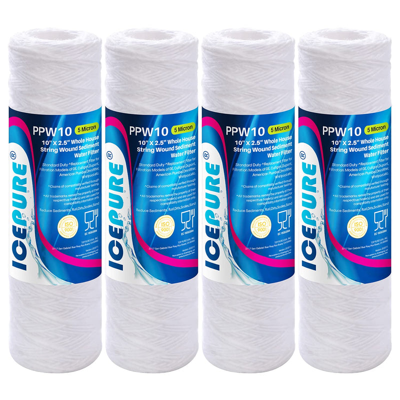 5 Micron 10" x 2.5" String Wound Sediment Water Filter Cartridge for Well filter Universal Replacement for Any 10 inch RO Unit, WP-5, Aqua-Pure AP110, CFS110, Culligan P5, WFPFC4002, WP-5, CW-MF,4PACK 5 Micron 4 Count (Pack of 1)