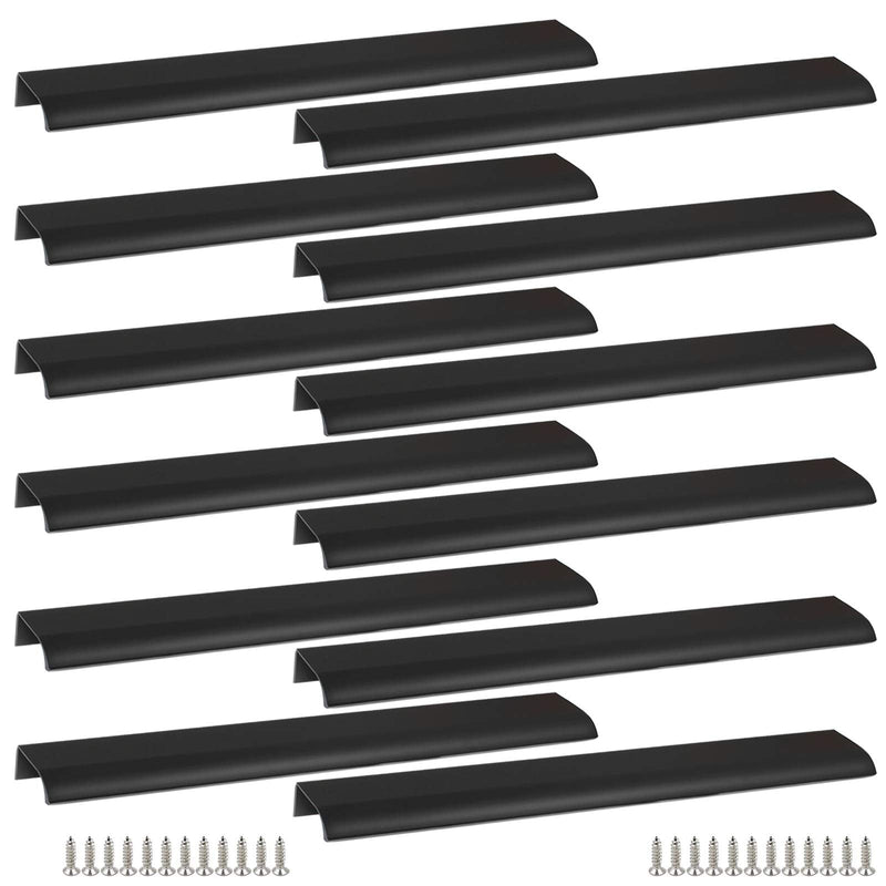 Black Back Mount Finger Edge Pull 300mm/11.8", Aluminum Hidden Handle Concealed Tab Pulls for Home Kitchen Living Room Door Drawer Cabinet (12Pcs) 300mm/11.8" - 12 PCS Black