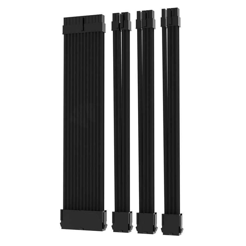 ASIAHORSE 18AWG Power Supply Sleeved Cable /24pin ATX /4+4pin EPS /2 x 6+2pin PCI-E PSU Extension Cable Kit 30cm Length with Two Color Combs, Black(11.8inch/30cm) 4 packs