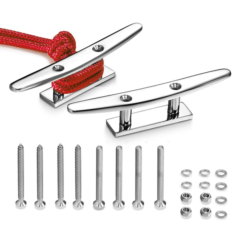Stainless Steel Boat Cleats 4"/5"/6", Marine Dock Cleats, Heavy Duty 316 Stainless Steel, Mirror Polished, Curtain Tie, Hook, Include Installation Screws 6 inch（2 Pieces）