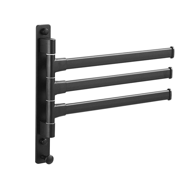 Swivel Hand Towel Bar Bathroom Swing Hanger Towel Rack Holder Matte Black Finish, Wall Mounted, 3-Arm
