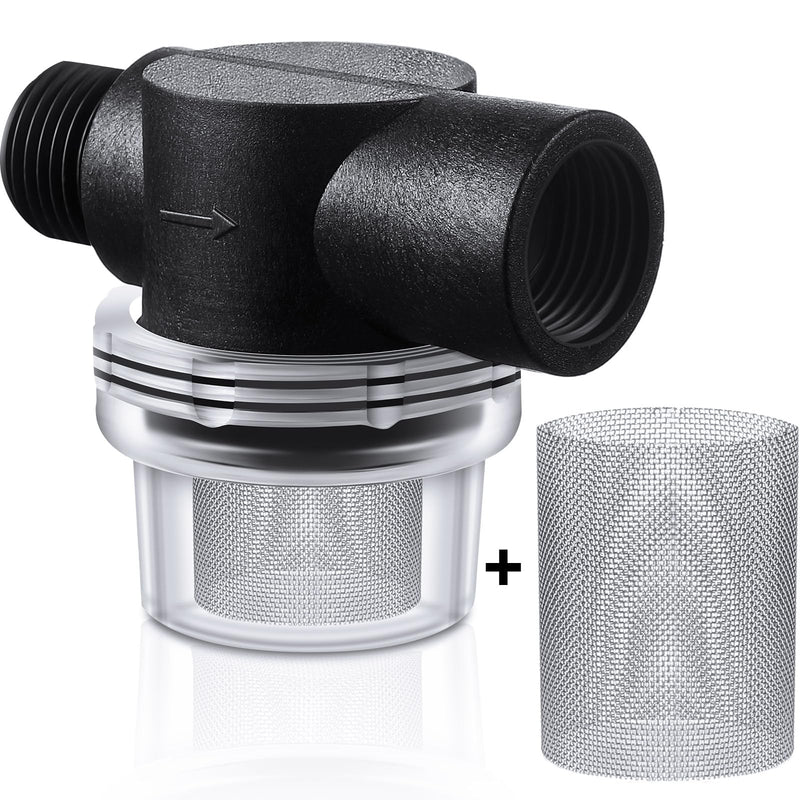 Water Pump Strainer Filter Set Include Twist On Pipe Strainer and Extra 50 Mesh Stainless Steel Filter Screen, RV Replacement 1/2 Sediment Filter Compatible with WFCO Pumps