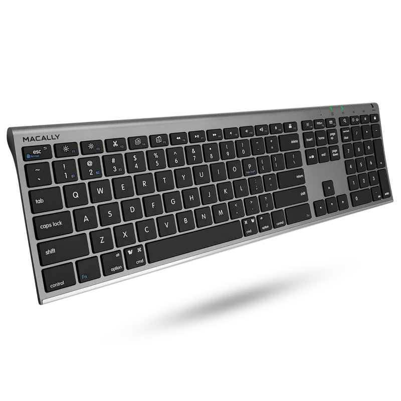 Macally Wireless Bluetooth Keyboard for Mac - Compatible Apple Keyboard Wireless for Mac iOS PC Android - Switch Between 3 Devices with Multi Device Mac Bluetooth Keyboard for MacBook Pro/Air, iMac Space Gray