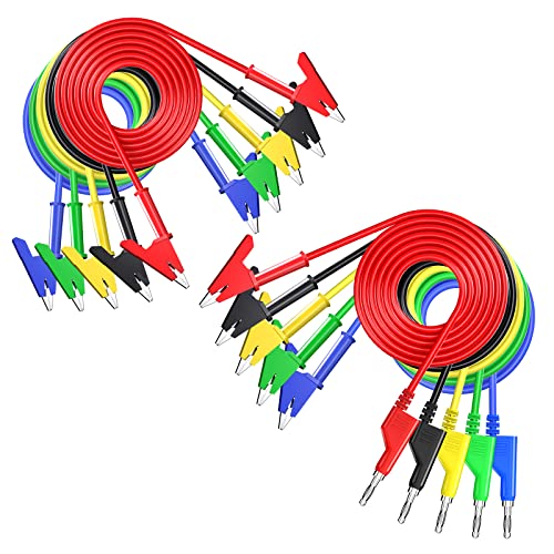 Goupchn 10PCS Test Leads Kit Dual-Ended Alligator Clip with Stackable Banana Plug to Alligator Clip Copper Flexible Cable Wires for Electrical Testing 3.3ft/1m
