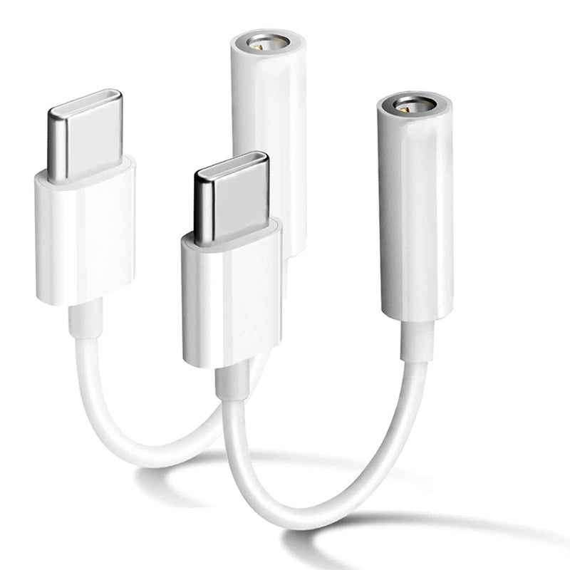 2 Pack USB C to 3.5mm Headphone Jack Adapter Type C Port Audio Aux Cable Dongle Compatible with iPhone 15/15 Plus/15 Pro/15 Pro Max/iPad/Pixel, Samsung Galaxy S23 S22 S21 S20 Ultra Z Flip/Note White