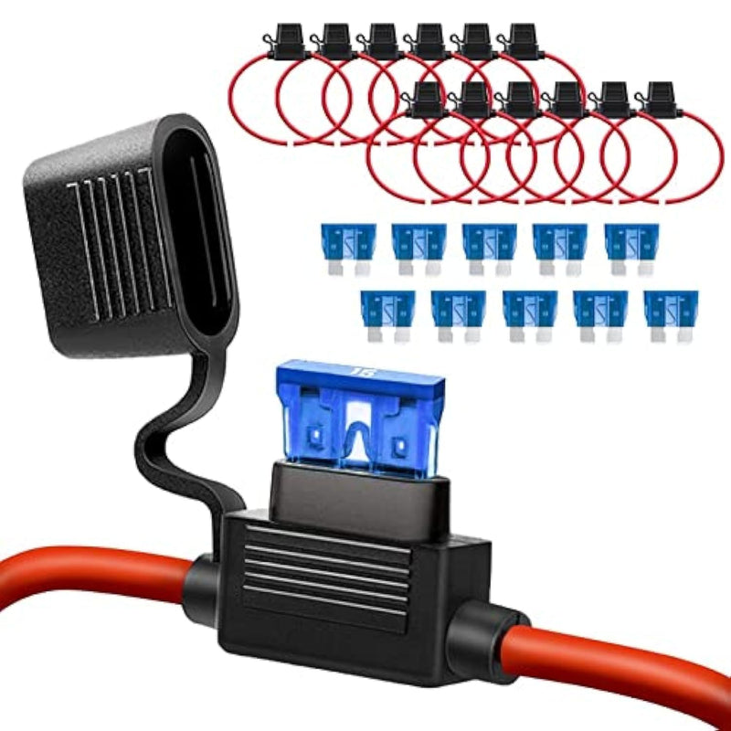 10 Pack 14 AWG Inline Fuse Holder - 12V-DC ATC/ATO 14 Gauge Fuse Holder for 15A Blade Fuse