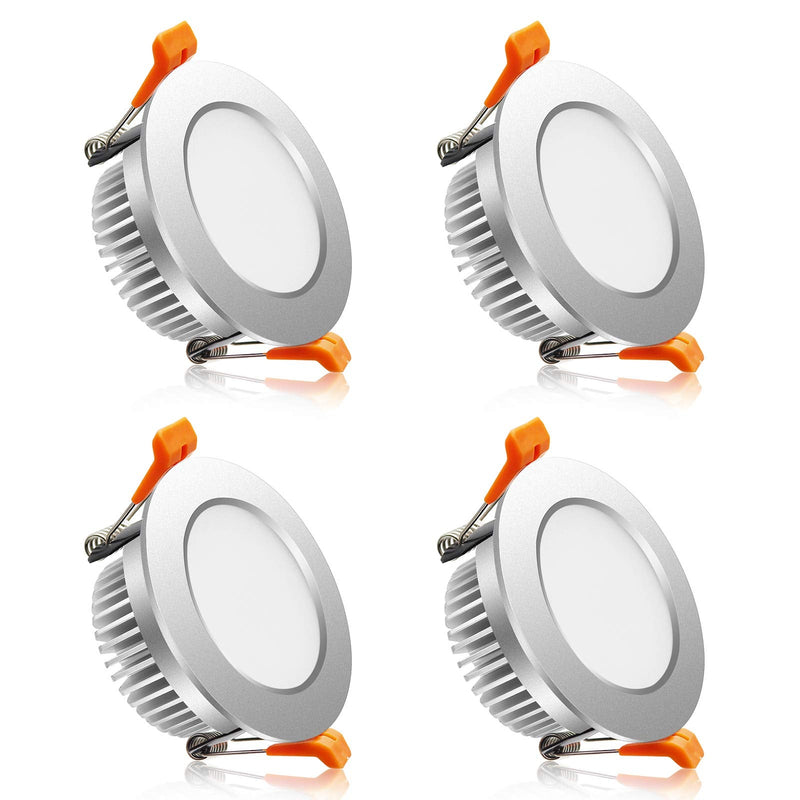 2 Inch LED Recessed Lighting, Dimmable Downlight 3W(35W Halogen Equivalent), 4000K Natural White Ceiling Light, CRI80, Silver Trim with LED Driver(4 Pack) 4000k (Natural White) Silver-2Inch-4Pack