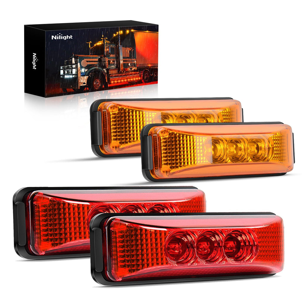 Nilight - TL-33 4PCS 3.9 Inch 3 Led Truck Trailer Light Front Rear Side Clearance Indicator Lamp Waterproof Sealed Surface Mounted LED Marker Light 4Pcs 3.9Inch Red Amber Lights