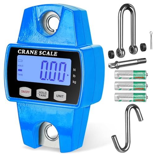 RoMech 660lb Digital Hanging Scale with Cast Aluminum Case, Handheld 300Kg Mini Crane Scale with Hooks for Farm Hunting Fishing Outdoor (Blue) Blue 660lbs