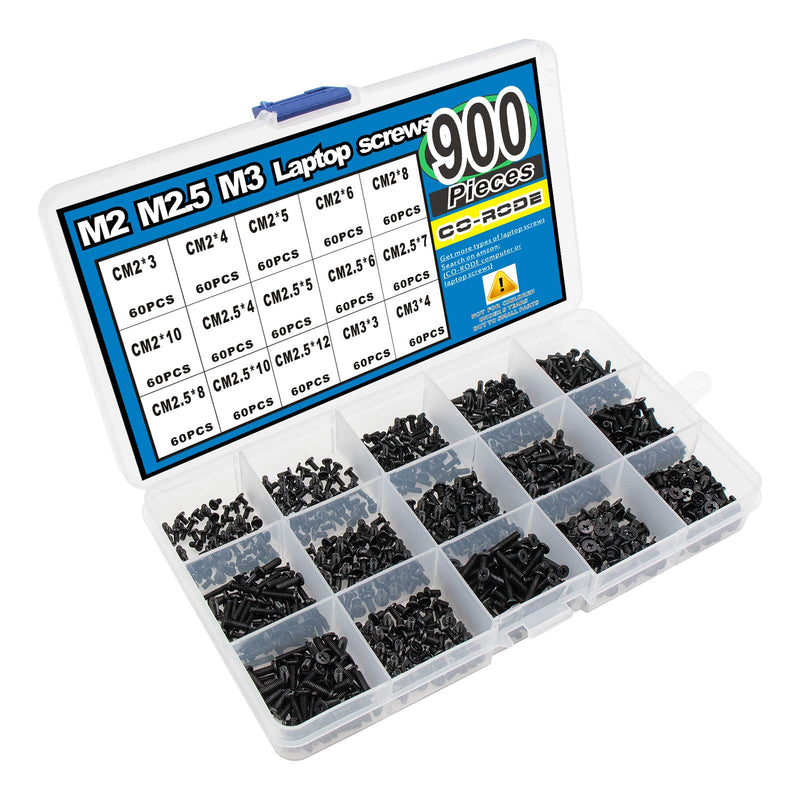 CO-RODE 900pcs M2 M2.5 M3 Laptop Computer Screws Kit Set for SSD IBM HP Dell Lenovo Samsung Sony Toshiba Gateway Acer Hard Drive SATA, (15-Size) 900