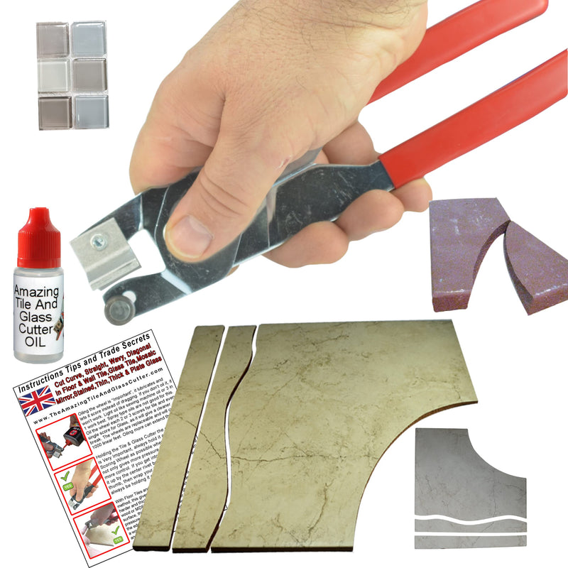 Ceramic Tile Cutter - Hand Held Ceramic Tile Cutter, Tool Cut Curves & Straight Lines, Cut around Toilet, Replaceable Carbide Wheel, Made in UK With Step By Step Instructions, Oil and Online Videos Starter Kit 1. Red