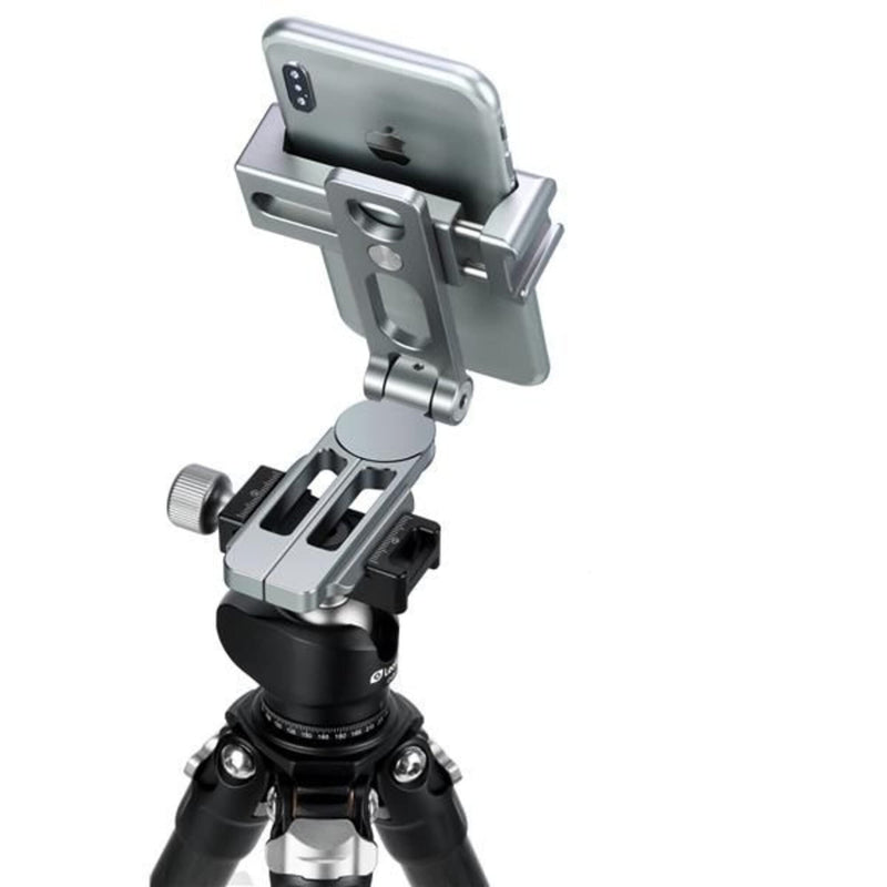 LEOFOTO PS-2 Phone Holder, Cell Phone Stand, Adjustable Angle, Compact and Portable, 1/4" Screw Thread, Arca Compatible (Silver) Silver