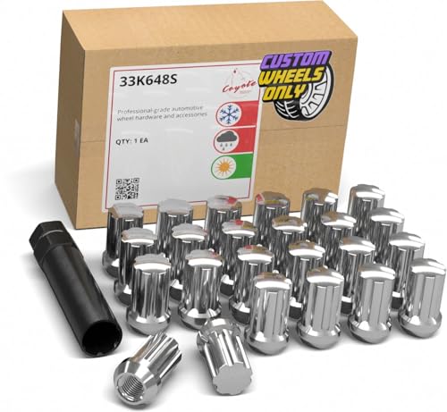 Wheel Accessories Parts 24 Pcs M14x1.5 14x1.5 Thread Short Truck 1.50" Long Lug Nuts Chrome 7 Spline for Aftermarket Wheels Fits Jeep Grand Wagoneer Grand Wagoneer ｜ Ram 1500