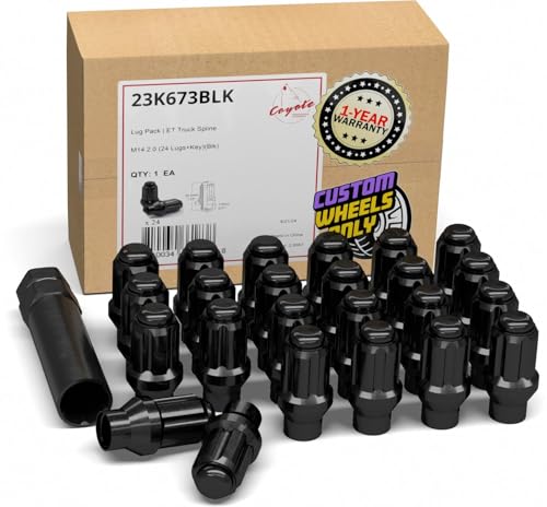 Wheel Accessories Parts 24 Pcs M14x2 Thread ET Bulge Acorn 1.80" Long Spline Lug Nuts Black Truck Spline Hex Fits Ford F-150 Expedition ｜ Lincoln Navigator (for use with Wheels Spacers)