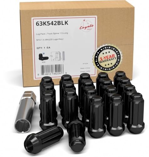 Wheel Accessories Parts 20 Pcs 1/2"-20 Thread Truck 2.00" Long Spline Lug Nuts Black 6 Spline Hex Fits Chevy C10 K5 Blazer ｜ GMC C1500 ｜ Dodge Ram 1500 Ramcharger ｜ Ford F150 ｜ Jeep Wrangler