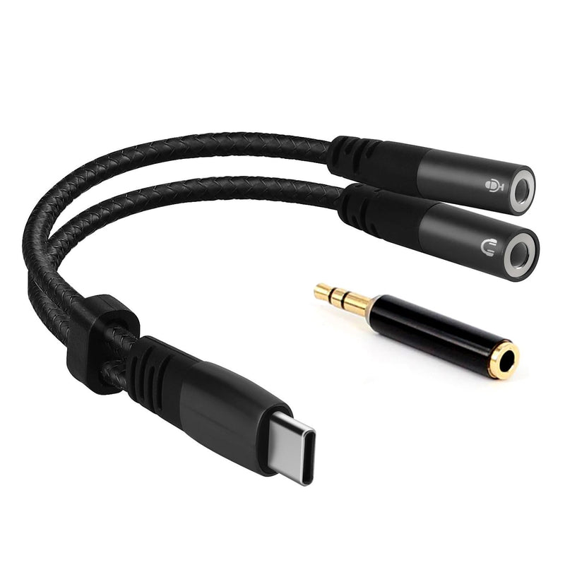 USB C Microphone Adapter, Type C External Stereo Sound Card USB-C Headphone Y Splitter with 3.5mm Jack Audio Mic TRS Adapter for Mac Book Pro, i-Pad Pro, i-Phone 16/15, Galaxy S24/ S23/ S22/ S21+