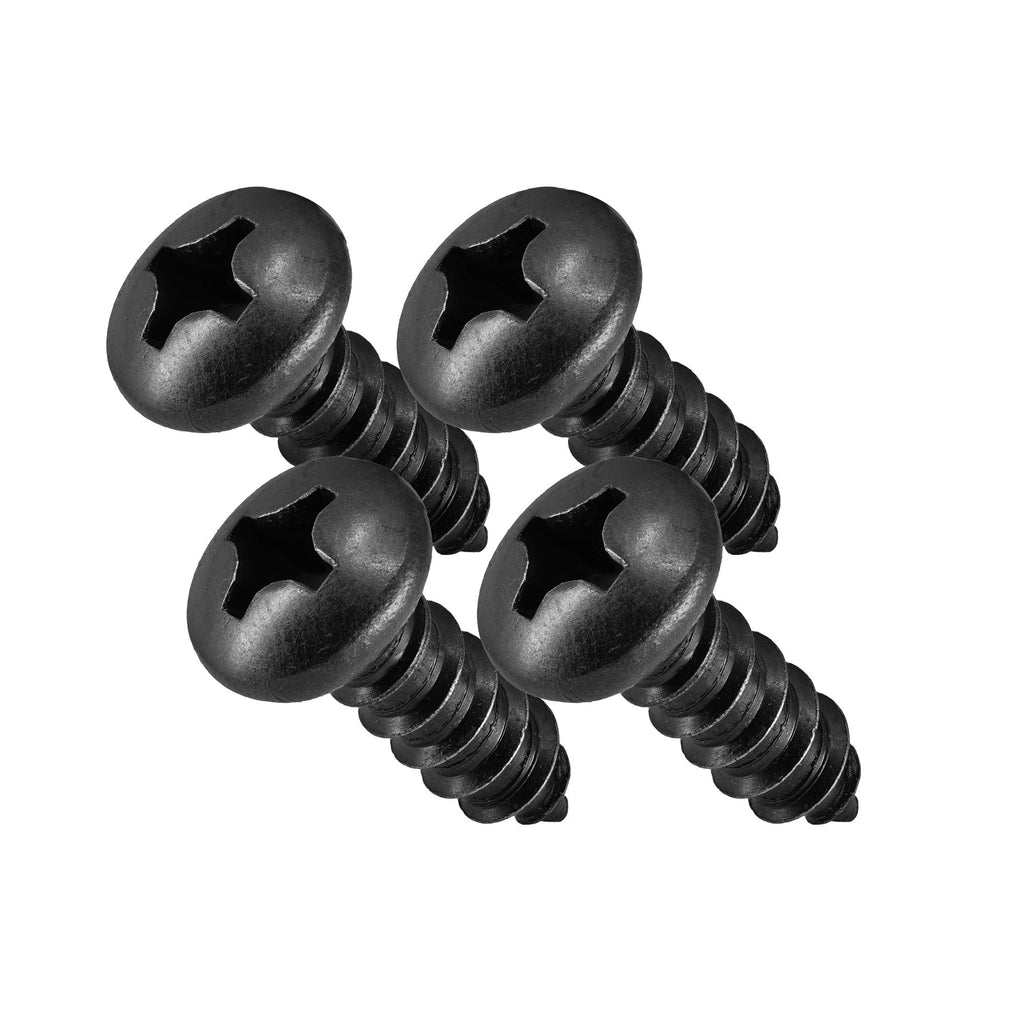 Black License Plate Screws, Black Head Stainless Steel Screws with Pan Head, Black Oxidized Finish (Pack of 4)