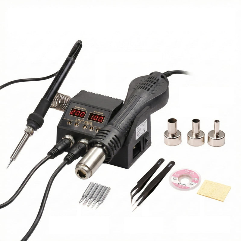 LRT-8868 2-in-1 Rework Station, 580W Hot Air Gun & 60W Soldering Iron Station Kit, Digital Dual LED Display, 212°F-896°F Precision Temp, Fast Heating SMD Soldering Kit for Electronics Repair & PCB DIY