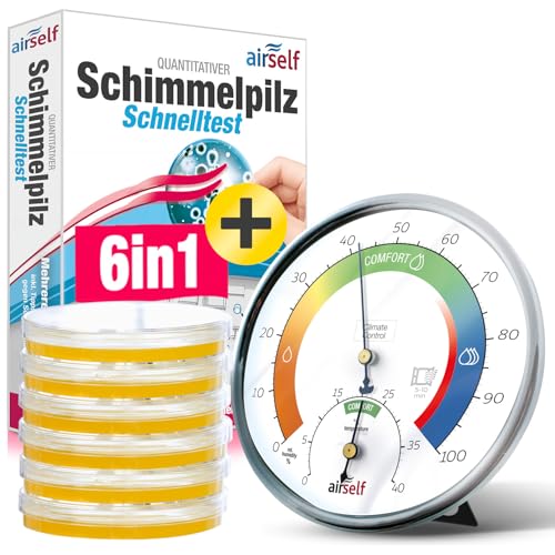 Mold Test + Thermohygrometer Analogue for up to 6 Rooms | For checking mold pollution, including analogue thermo-hygrometer