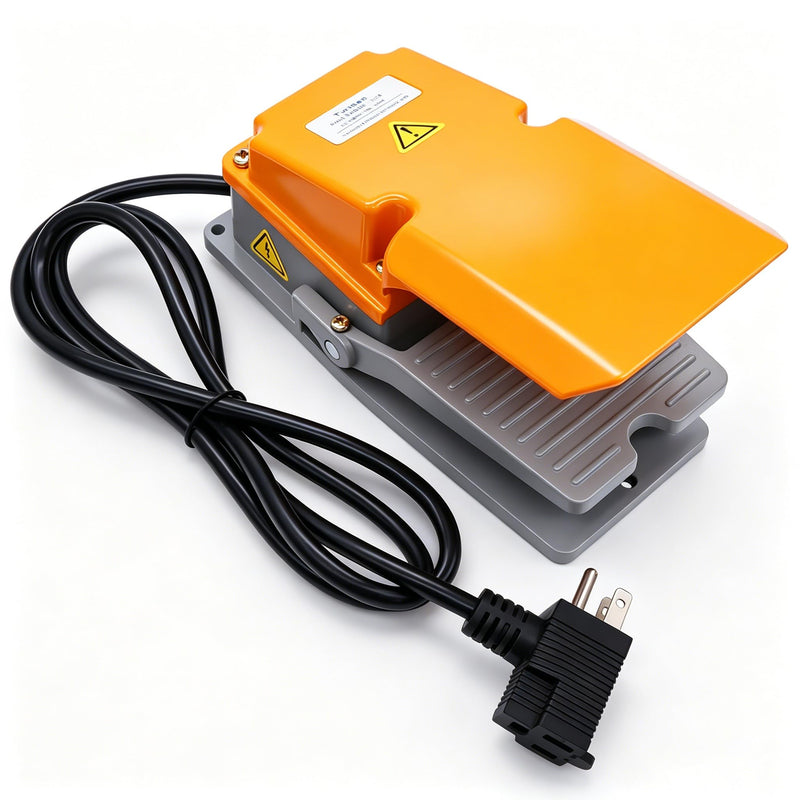 Twidec/Heavy Duty Foot Switch SPDT NO NC AC 380V 15A Electric Pedal Momentary Foot Pedal Switch with Foot Guard Aluminum Case 5-ft Cable with Piggyback Plug (3-Pronged) LT-4XCT