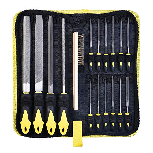 Metal File Set, Large Flat File/Half-Round File/Triangle File/Round File Black-17pcs