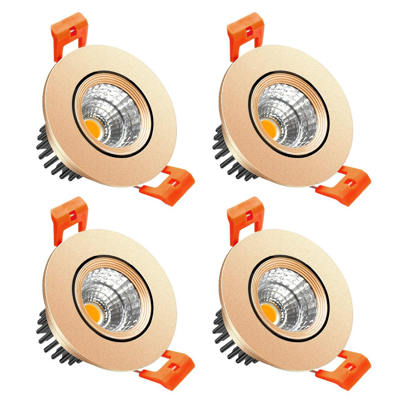 LightingWill 2inch LED Dimmable Downlight, 3W COB Recessed Ceiling Light, Warm White 3000K-3500K, CRI80, 25W Halogen Bulbs Equivalent, Gold (4Pack) Gold Trim - 4Pack
