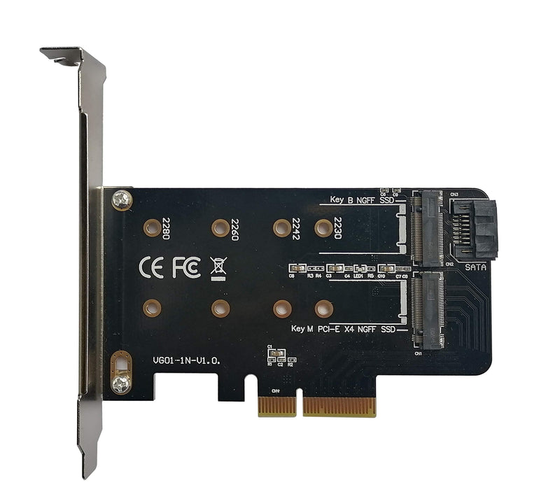 Valuegist Dual M.2 PCIE Adapter for SATA or PCIE NVMe SSD, M.2 SSD NVME (m Key) and SATA (b Key) 2280 2260 2242 2230 to PCI-e 3.0 x 4 Host Controller Expansion Card (MKeyBkey) MKeyBkey