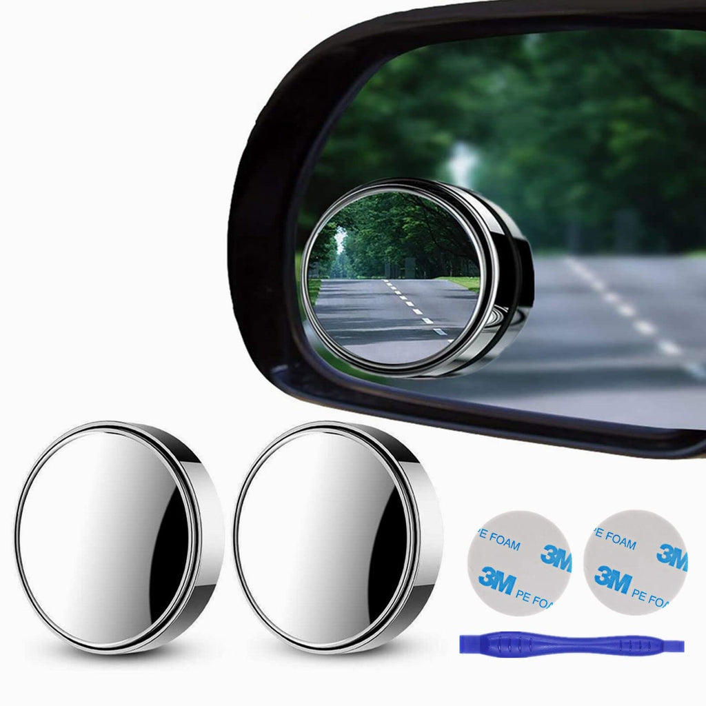 2 pcs Blind Spot Mirrors, 2" Round HD Glass Convex 360° Wide Angle Side Rear View Mirror with ABS Housing for Cars SUV and Trucks, Silver, Pack of 2