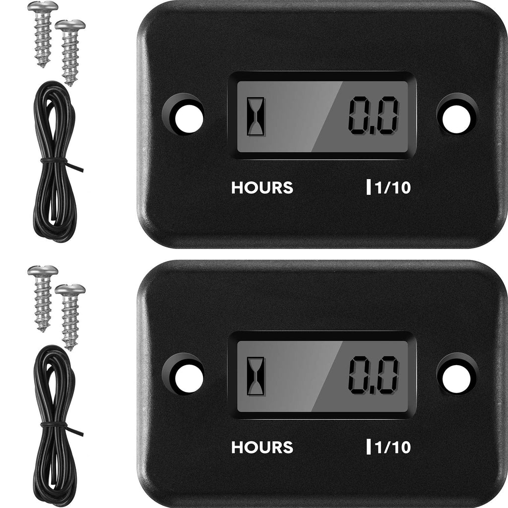 2 Pieces Inductive Hour Meter for Gas Engine Lawn Mower Dirt Bike Motorcycle Motocross Snowmobile Karting Marine ATV Boat Outboard Motor Generator Waterproof Hour Meters (Black) Black