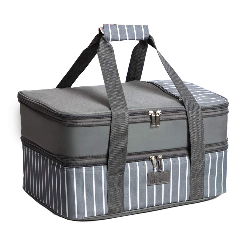 FE FUN ELEMENTS Casserole Carrier, Expandable Insulated Casserole Carriers for Hot or Cold Food, Lasagna Lugger for Parties, Fits 9" x 13" Baking Dish, Grey Double