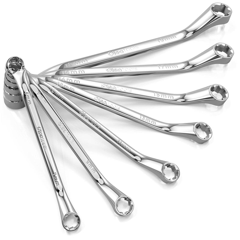Olsa Tools Bolt Extractor Offset Wrench Set - 7pc Rounded Fastener Remover Kit - 6-Point Box-End Metric Design - Stripped Bolt & Nut Removal Tool - Professional Grade Mechanic Wrenches - Part: 1311 7pc Set