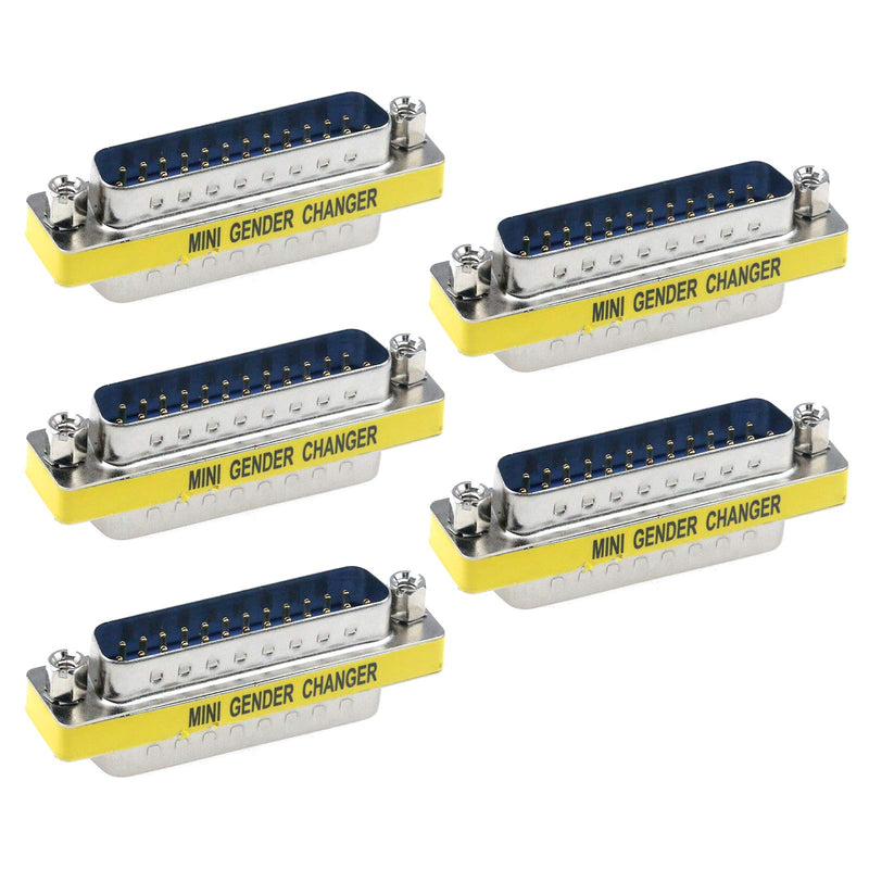 Semetall 5 Pack 25 Pin Mini Serial Cable Gender Changer Coupler VGA Adapter Video Transmission Straight Through Head(DB25,Male to Male) DB25 Male to Male