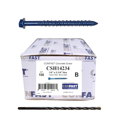 CONFAST 1/4" x 2-3/4" Hex Head Concrete Screw Anchor with Drill Bit for Anchoring to Masonry, Block or Brick (100 per Box) 1/4" x 2-3/4"