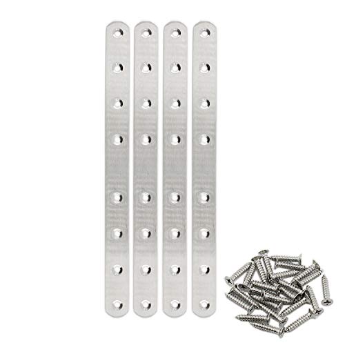 4 Pack Flat Mending Plate for Wood,ULIFESTAR Stainless Steel Straight Brackets 300mm / 12" Length 8 Screw Hole Flat Repair Fixing Wood Brace Joining Plates Connector with Fixing Screws ['300x25x4mm']