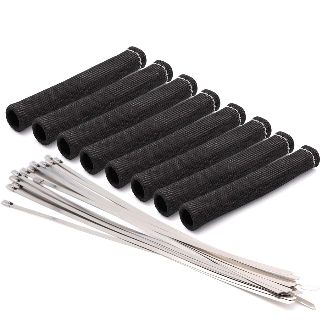 8PCS Spark Plug Wire Boots 6 inches 2500° Heat Shield Protector Sleeve with 16pcs Stainless Steel Wire Ties(Black)