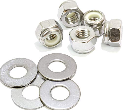1/4" Stainless Steel Lock Nut and Washer Bundle (200 piece Pack, 100 of Each) By Bolt Dropper