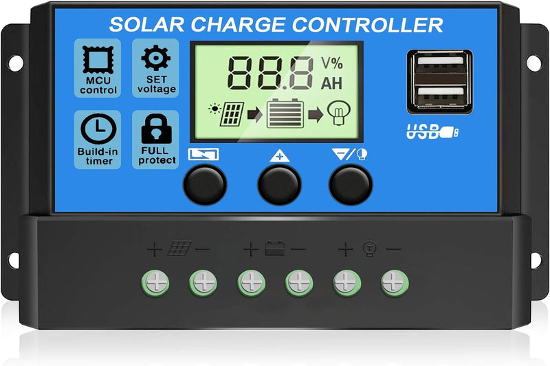 [Upgraded] 30A Solar Charge Controller, 12V/ 24V Solar Panel Regulator with Adjustable LCD Display Dual USB Port Timer Setting PWM Auto Parameter