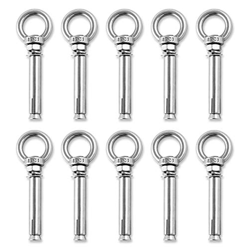 Shoulder Eye Bolts, Heavy Duty Eyebolts 304 Stainless Steel Wall Concrete Anchors Screw Expansion Bolts with Nuts Eye Hooks Fastener for Ceiling Concrete Masonry 3/8inch(M10)-10PCS