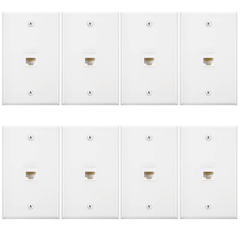 8 Pieces Ethernet Wall Plate, RJ45 Cat6 Female to Female Jack Inline Coupler Plates Ethernet Cable Faceplates with Single Port (White) White