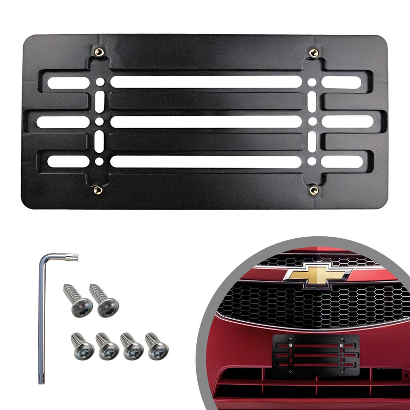 Front Bumper License Plate Bracket for Chevrolet 2000-2025, Plate Holder Set w 6 Unique Screw Bolts & Wrench Kit, License Tag Mounting Kit, Quality Plate Holders, Premium Car Accessories