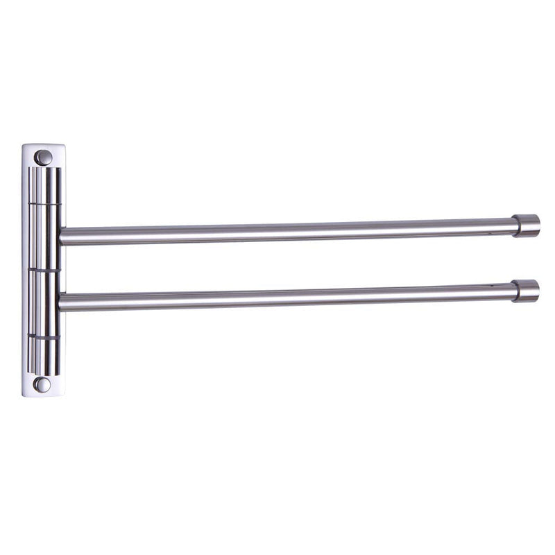 2-Arm Swivel Towel Bar Bathroom Towel Holder Wall-Mounted Swing Out Towel Rack with Hooks Rustproof Polished Finish