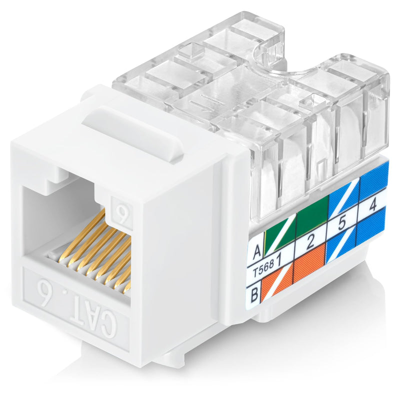 Everest 90° Angled Cat6 Keystone Jacks 50-Pack in White - Slim Profile Female RJ45 Connectors - RJ45 Keystone Jack - Ethernet Wall Jack - Cat 6 Keystone Jack - Cat 6 Wall Jack - Cat 6 Jack Quantity 50
