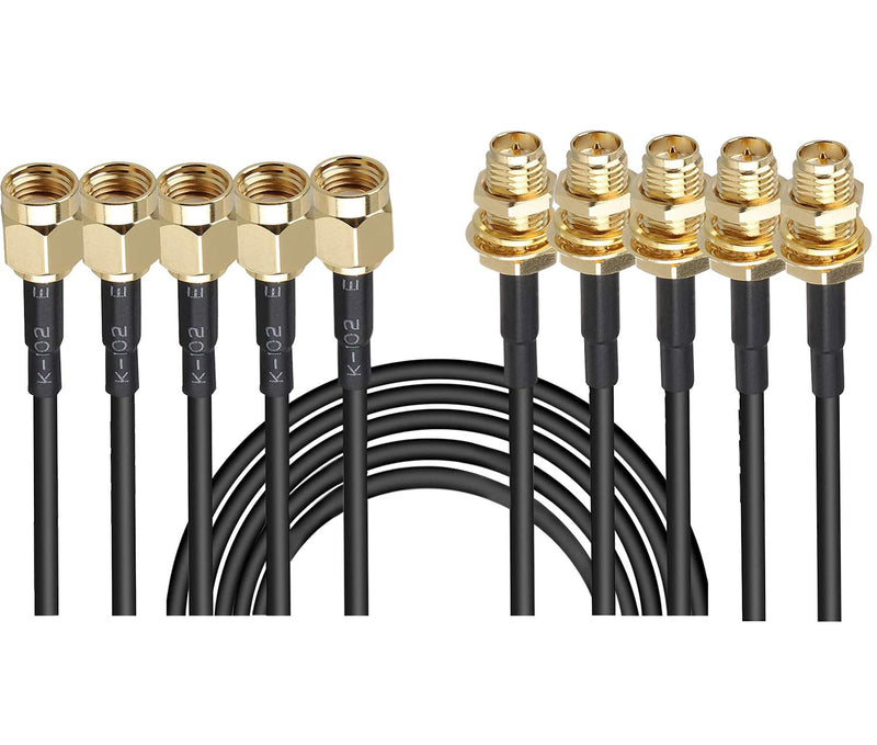 5-Pack 10ft WiFi Antenna Extension Coaxial Cable RP-SMA Male to RP-SMA Female for WiFi LAN WAN Router Bridge Antenna Security IP Camera Signal Booster Repeater Wireless Network Card Adapter