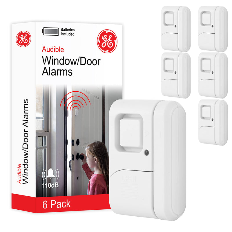 GE Personal Security Window and Door Alarm, 6 Pack, DIY Protection, Burglar Alert, Wireless Chime/Alarm, Easy Installation, Home Security, Ideal for Home, Garage, Apartment and More,White, 49721 White