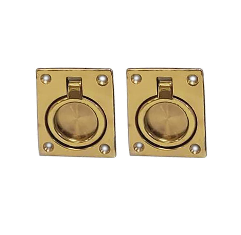 QCAA Solid Brass Flush Ring Pull, 2-1/2" x 1-7/8", Polished Brass, 2 Pack, Made in Taiwan Polished Brass (2-1/2"x1-7/8")