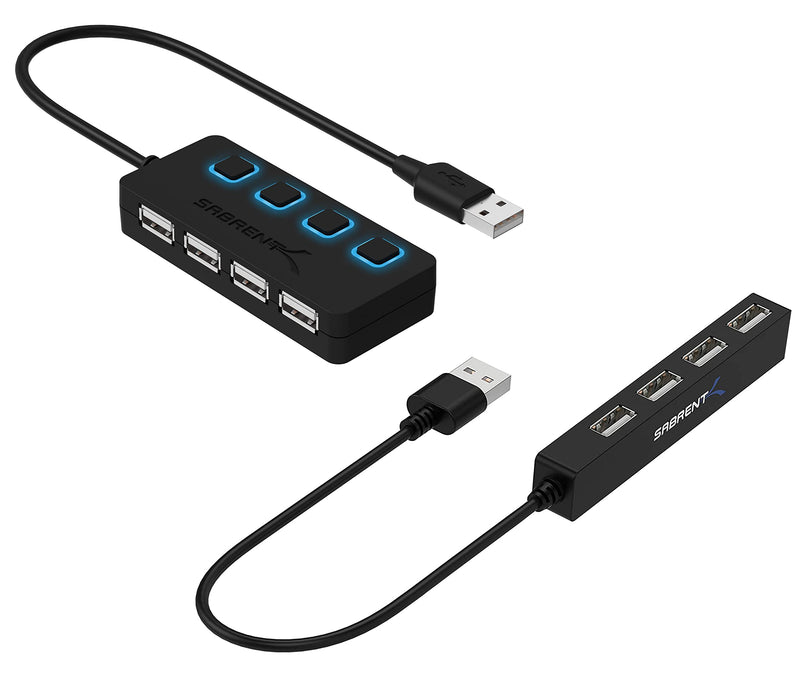 SABRENT 4 Port Portable USB 2.0 Hub + 4-Port USB 2.0 Hub with Individual LED lit Power Switches