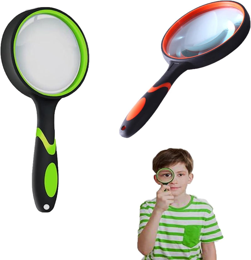 2PCS Upgrade 10X Magnifying Glass, Large Handheld Magnifier Magnafying. Glasses for Kids/Seniors Reading, 3 Inch Shatterproof Lupa Magnify Glass Lens, Rubber Handle of Perforating Design - Observation
